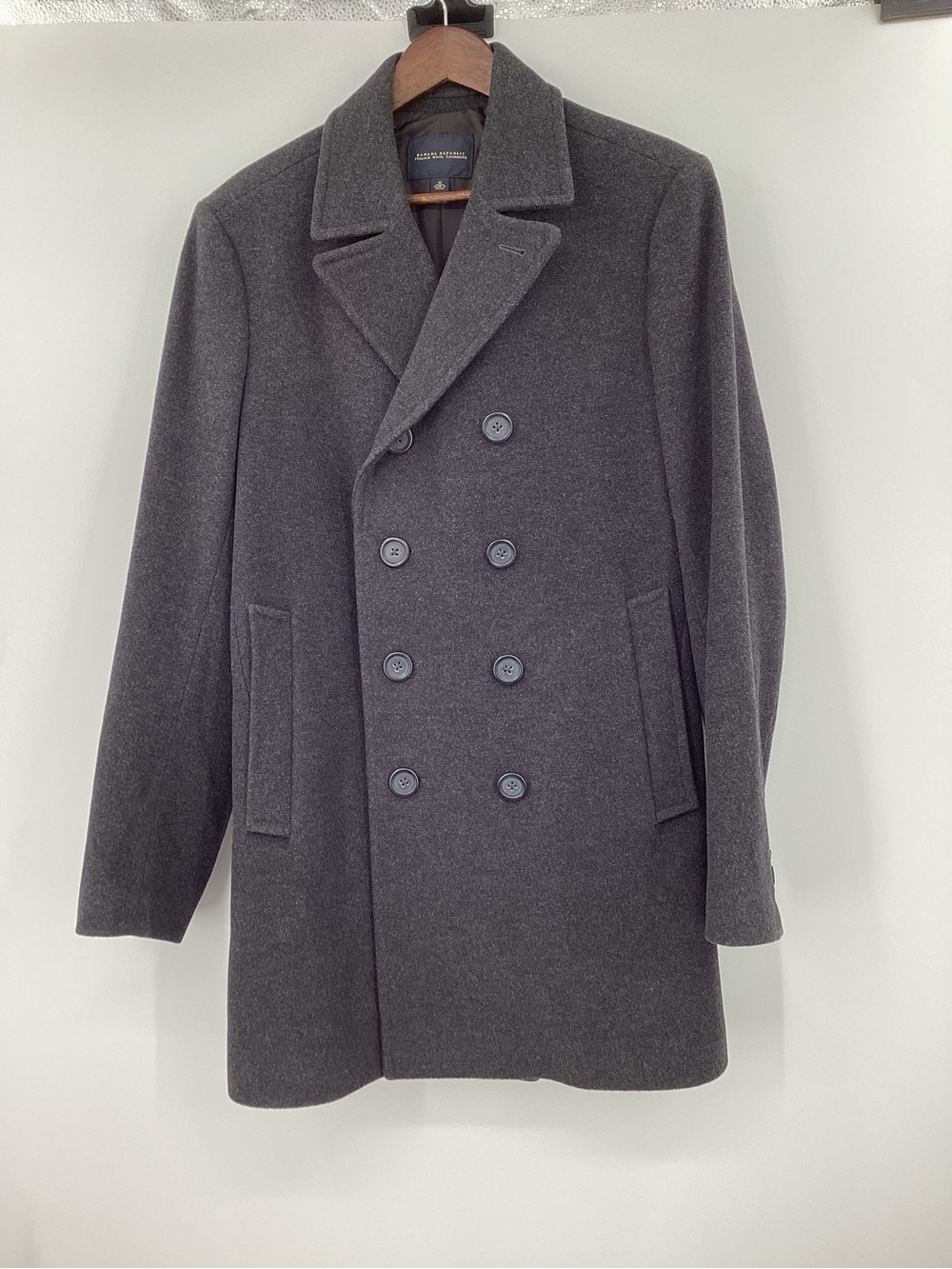 Banana Republic Italian Wool Cashmere Charcoal Double-Breasted Peacoat